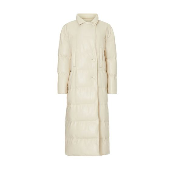 Something Navy Cream Faux Leather Oversized Trench Puffer Coat Size Small - Picture 5 of 16